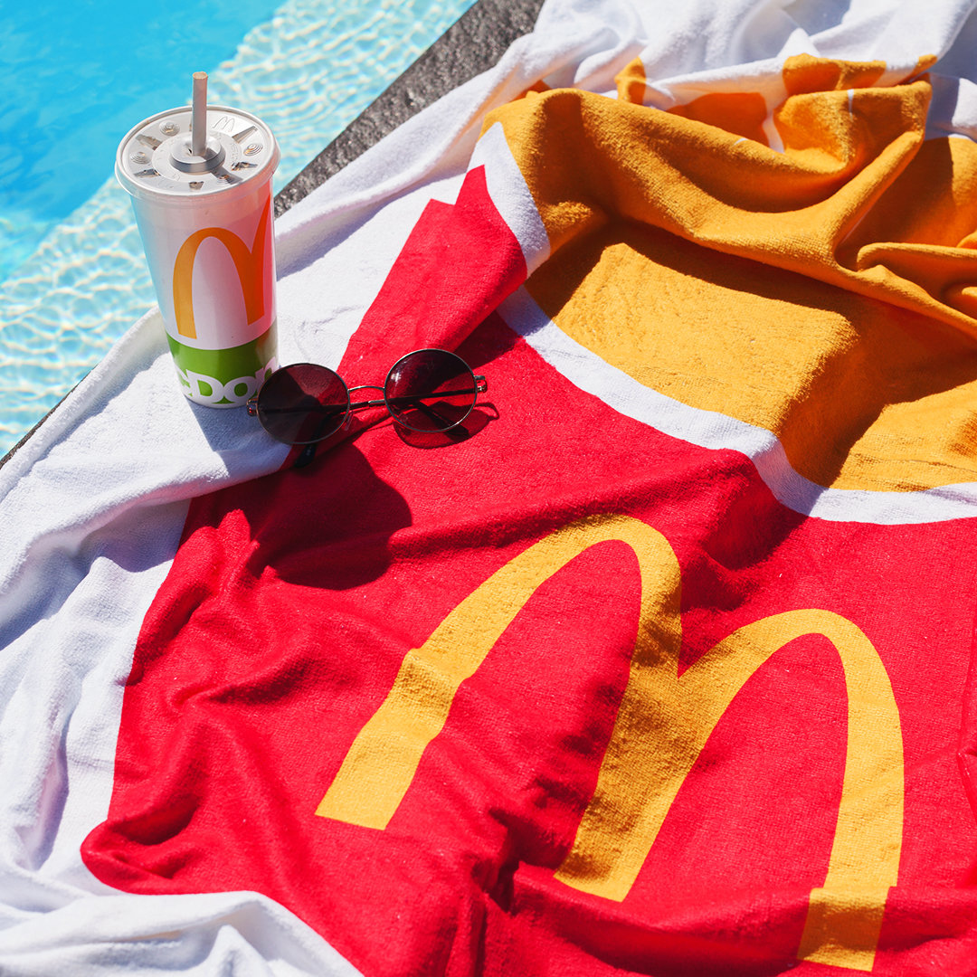 White beach towel with McDonalds logo